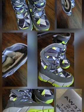 Hobibear Kids Waterproof Snow Boots - Gray & Neon Yellow